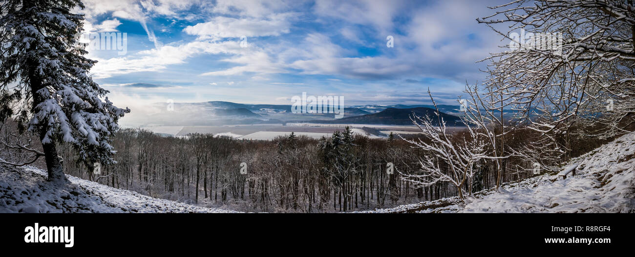 Winter Landscape Panorama, Rhoen, Thuringia Stock Photo
