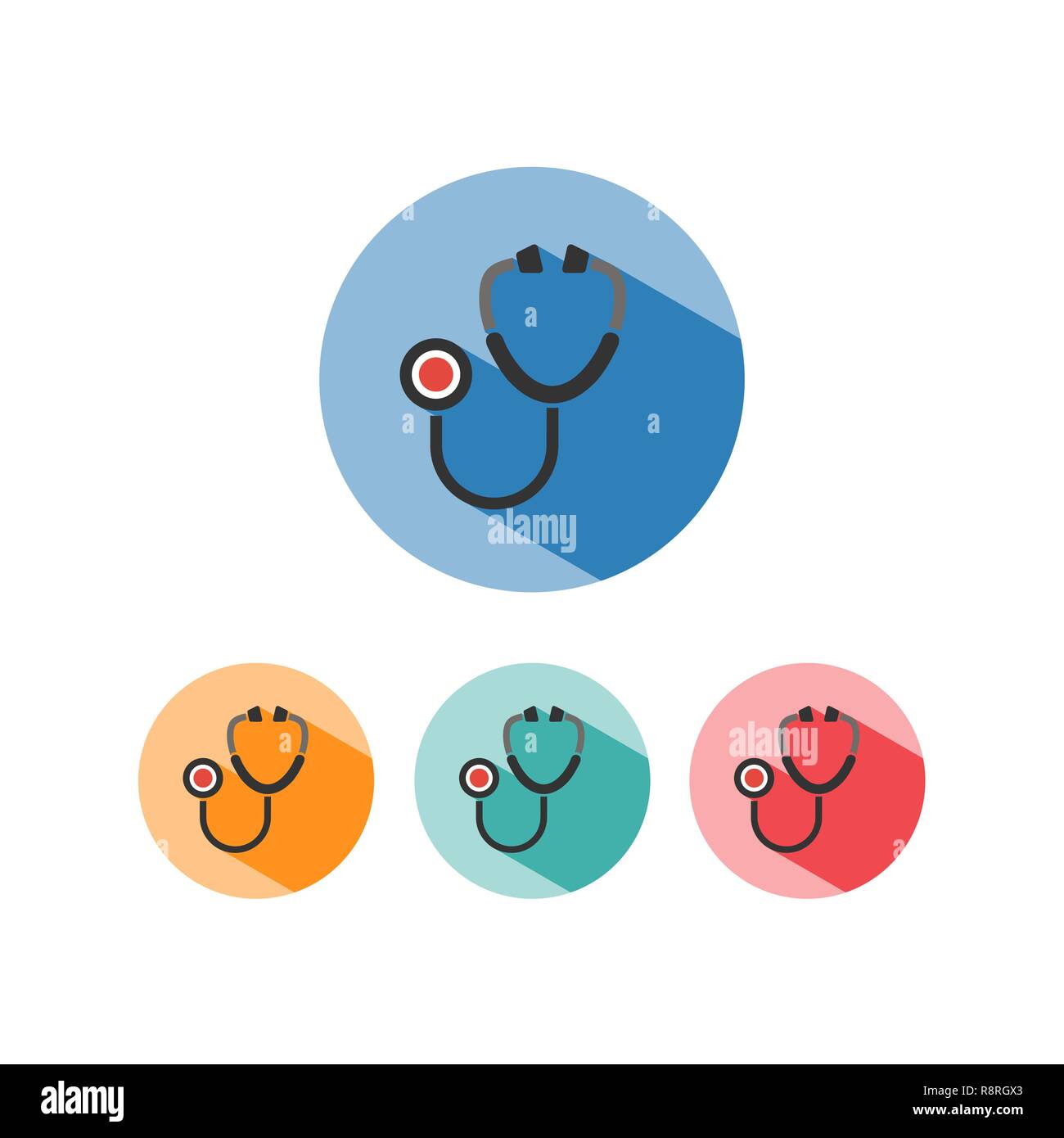Stethoscope flat color icon with shadow on a colored circles. Vector Illustration Stock Vector