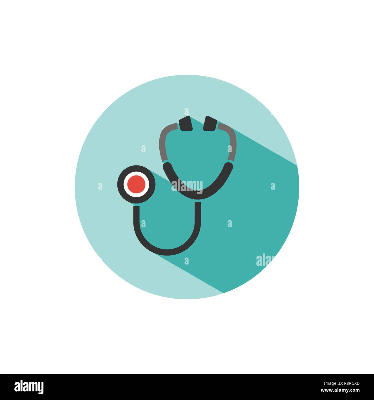 Stethoscope flat color icon with shadow on a green circle. Vector ...