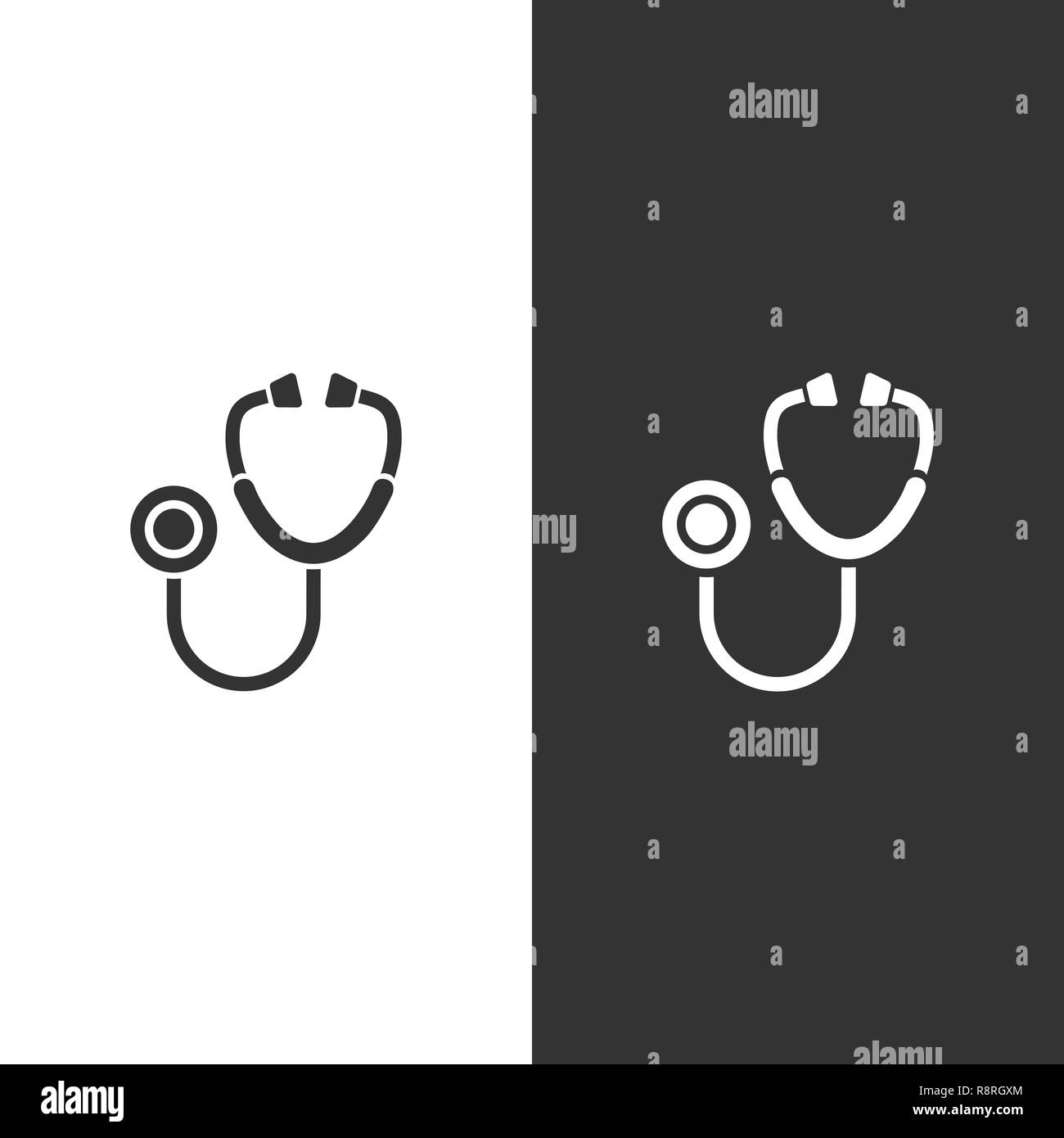 Stethoscope flat icon on a black and white background. Vector ...