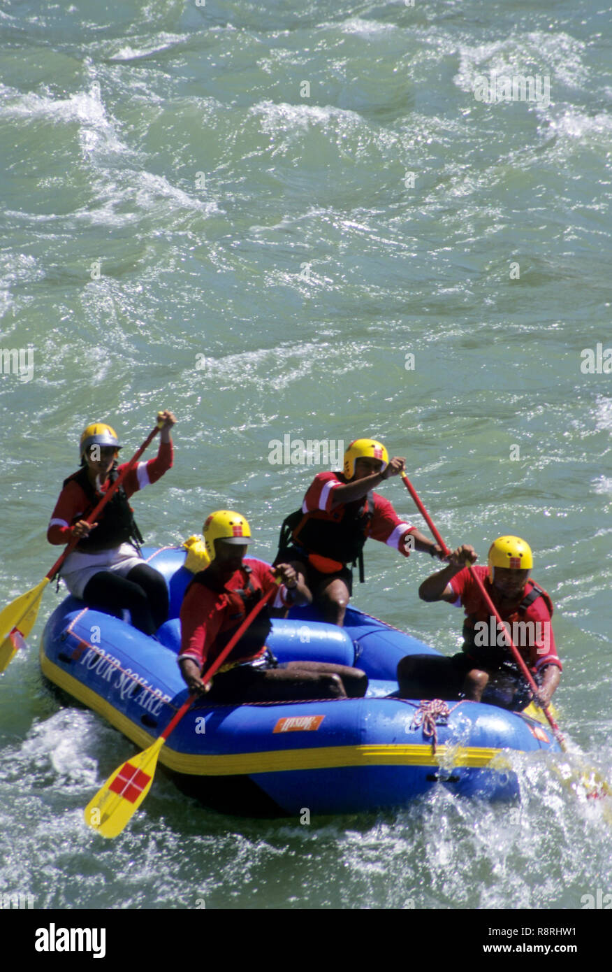 Water Rafting in Ganga River from Devprayag to Rishikesh, Uttaranchal, India Stock Photo