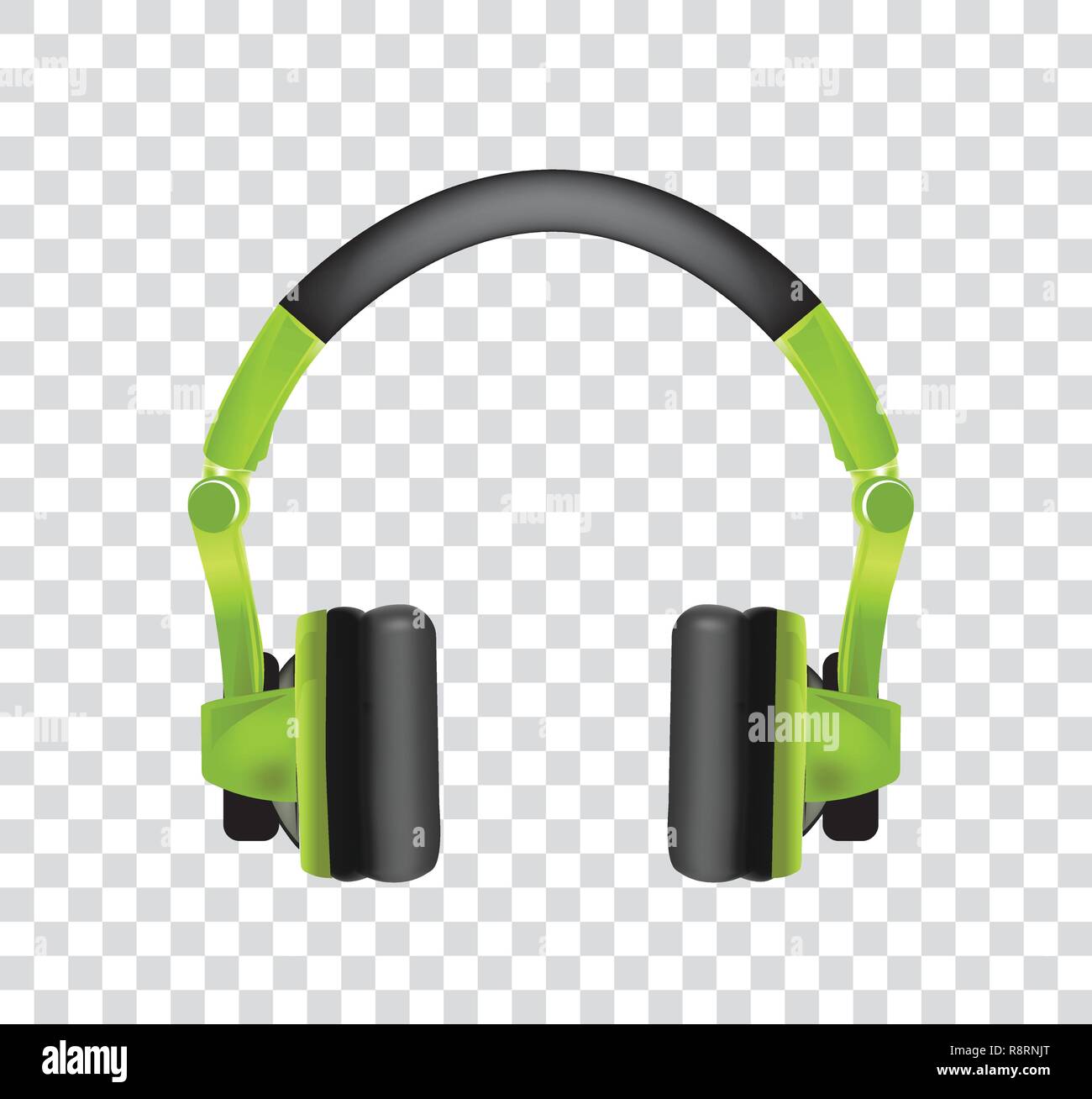 Trendy youth wireless green headphones. Realistic vector illustration on transparency background. Stock Vector