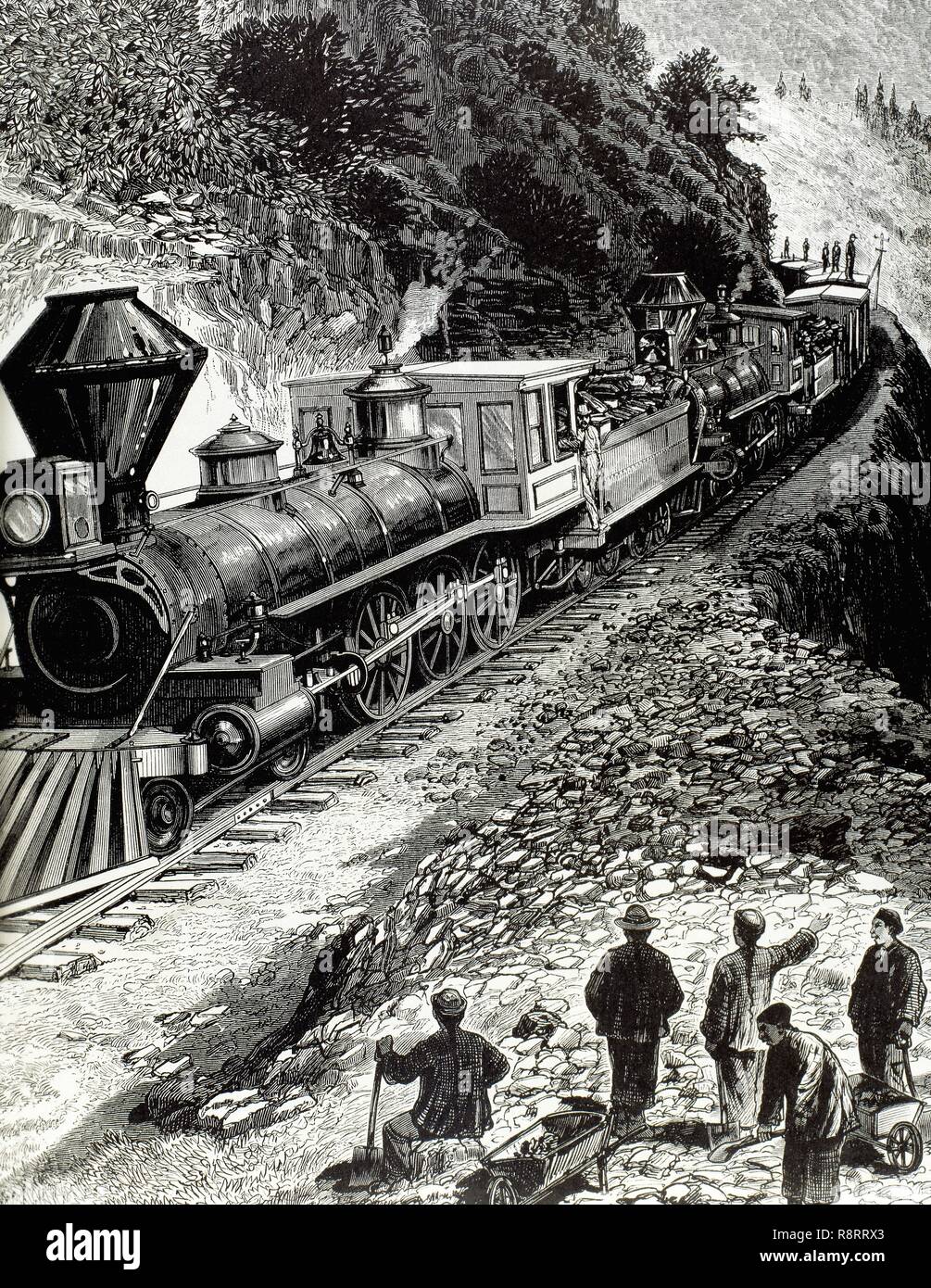 Steam train america engraving hi-res stock photography and