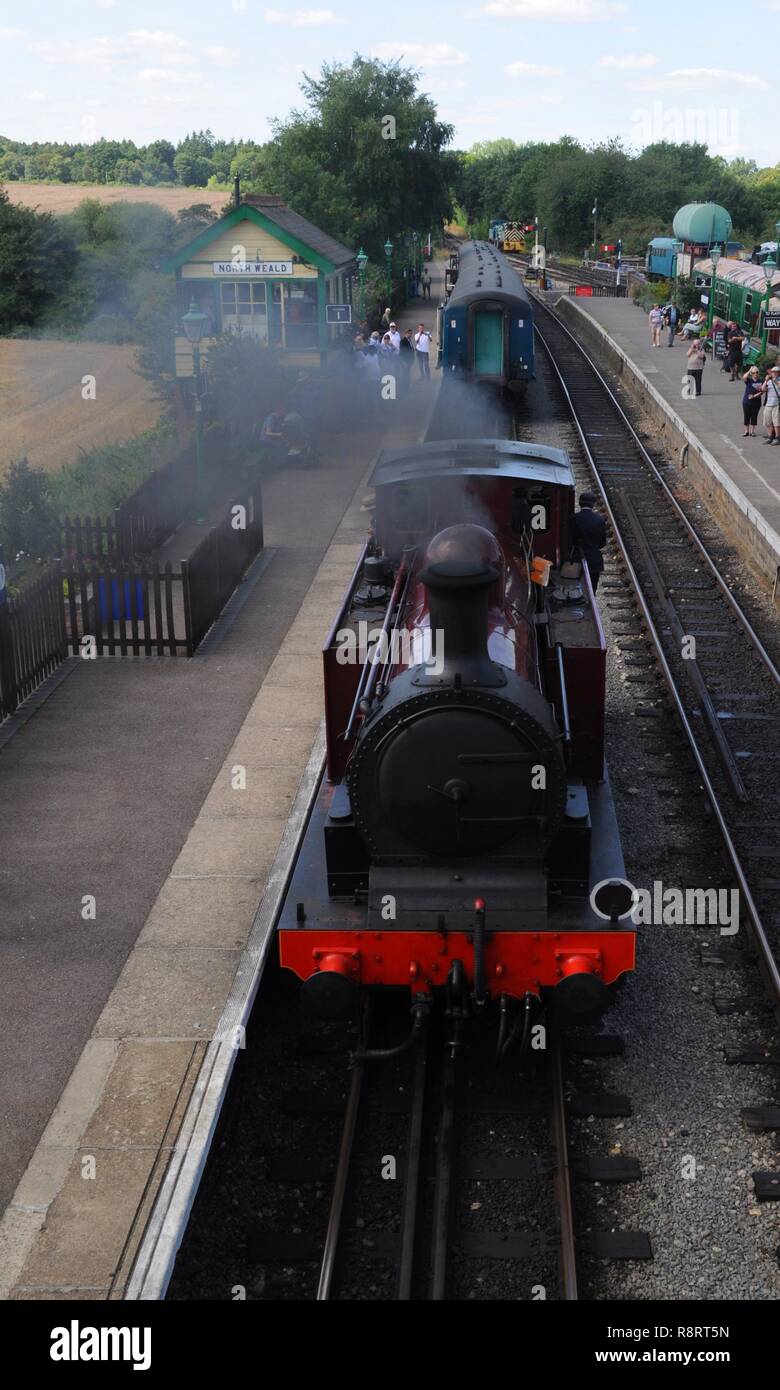 1898 Metropolitan Railway E Class 0-4-4 'Metropolitan Railway No.1' near North Weald Station of the Epping Ongar Railway, Essex, UK. Stock Photo