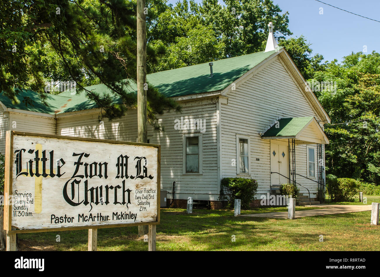Little Zion Missionary Baptist Church is believed to be the site of blues musician Robert Johnson's grave. Stock Photo