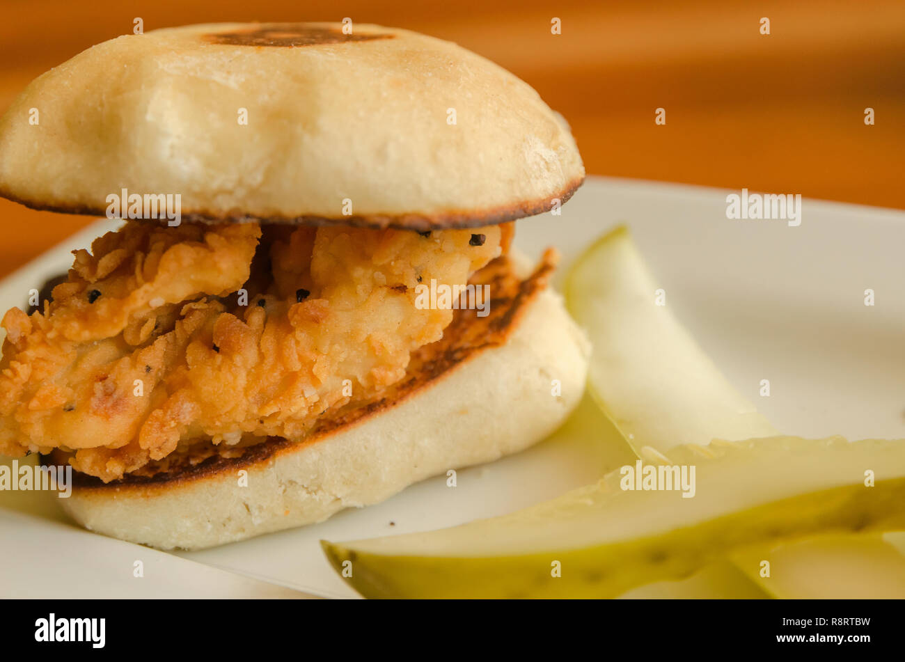 Bourbon and Coke fried chicken sliders are a local favorite at Delta Bistro in Greenwood, Mississippi. Stock Photo