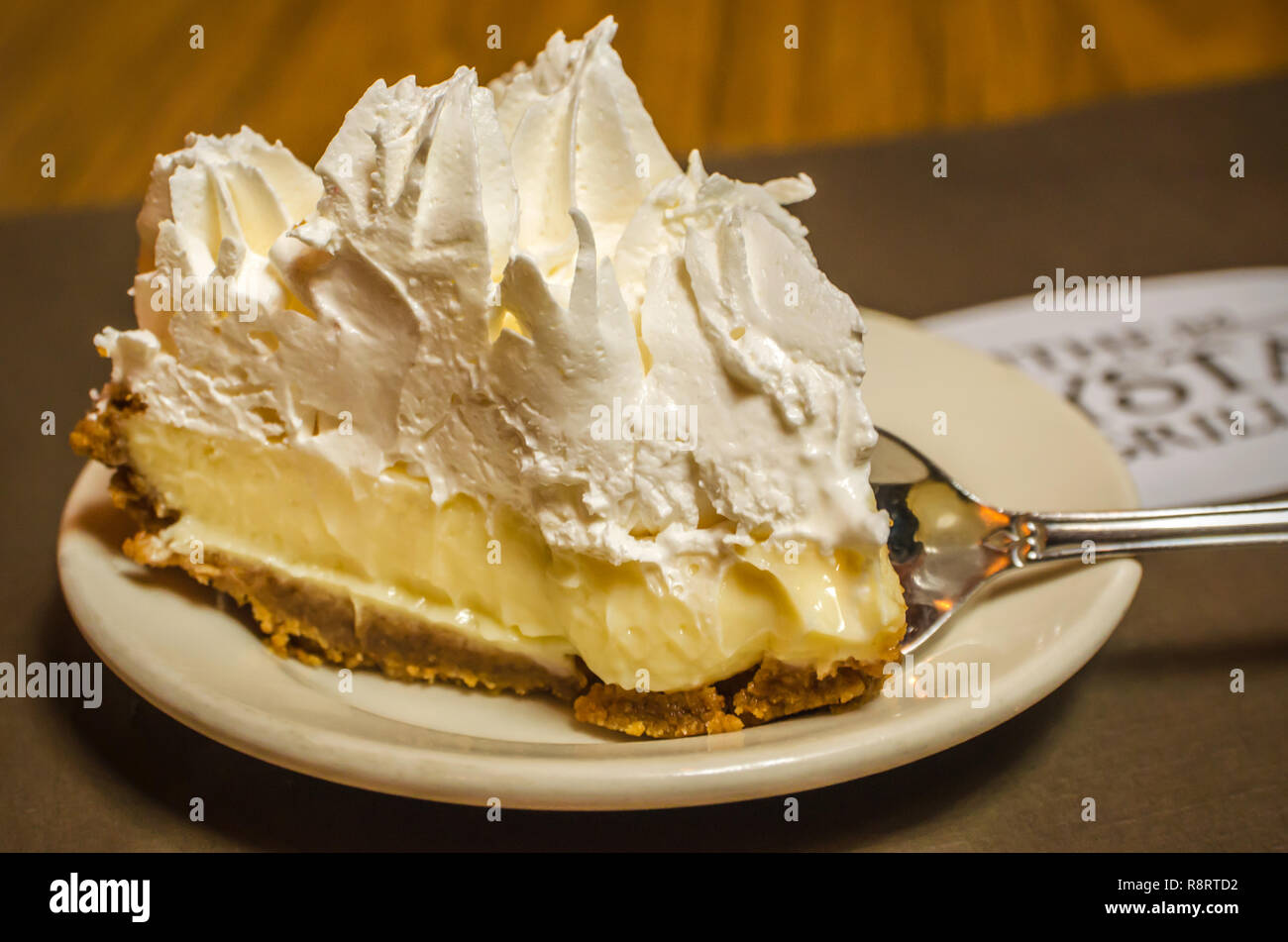 Lemon icebox pie is one of the specialties at Crystal Grill in Greenwood, Mississippi. Stock Photo