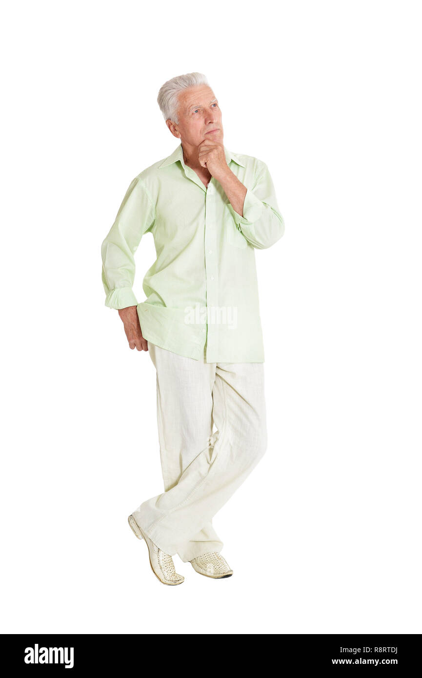 Happy senior man posing isolated on white background Stock Photo - Alamy