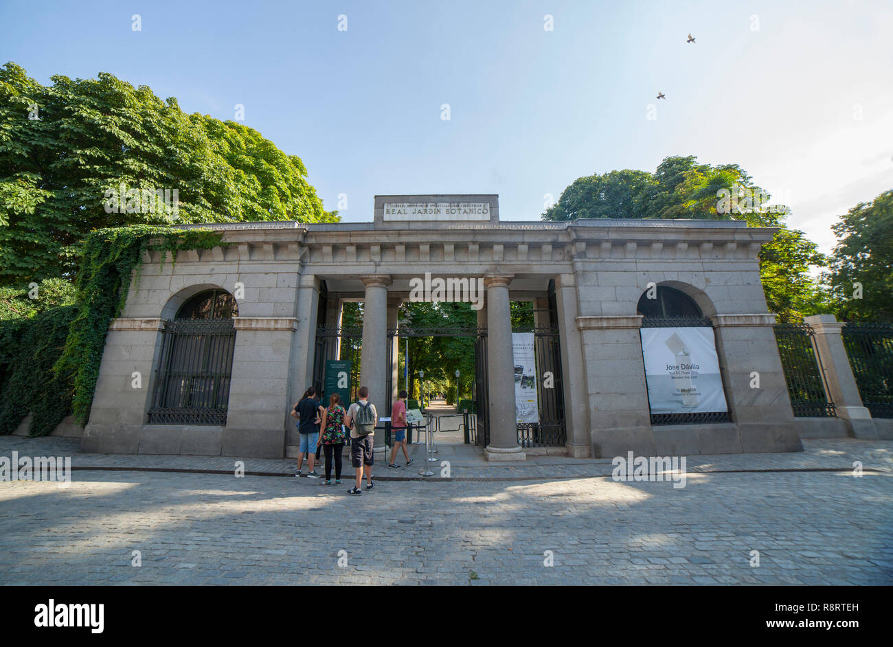 Madrid, Spain - Sept 12th, 2018: People entering to Royal Botanical Garden of Madrid. Madrid, Spain. Located near to Prado Museum, was designed by the Stock Photo