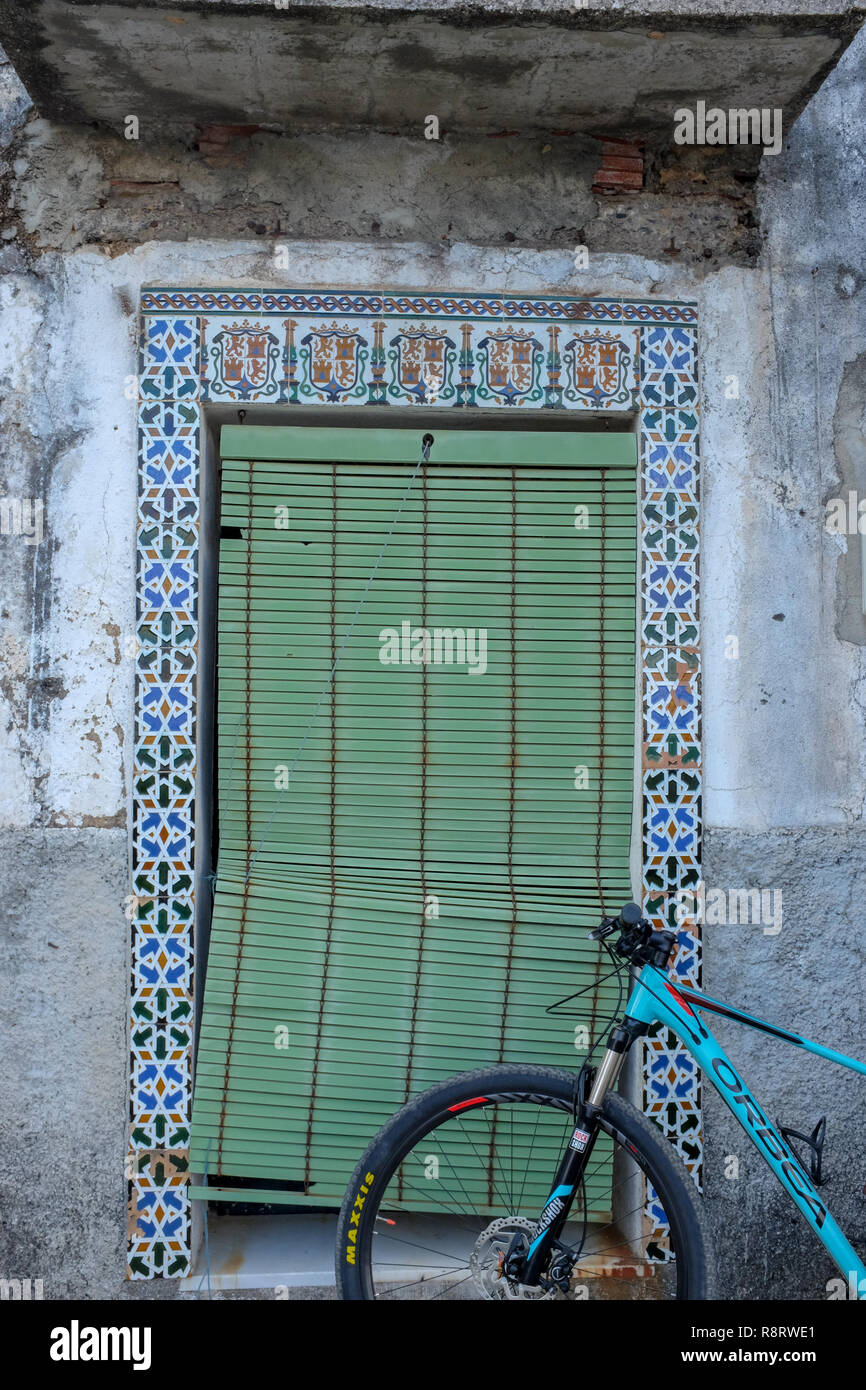 A doorway to a house in Benalauria, a white village in Spain along the GR141 walking trail. Stock Photo