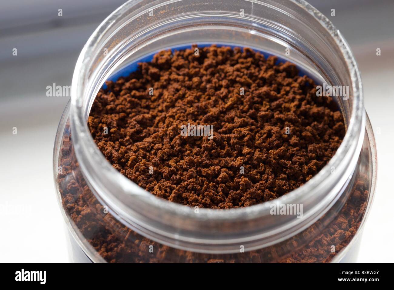 Closeup view of instant Coffee granules in jar Stock Photo Alamy