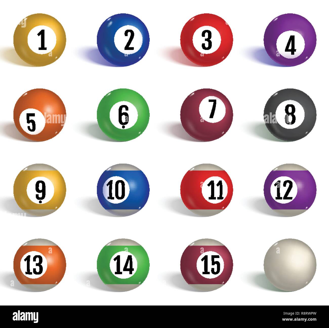 Billiard, pool balls collection. Snooker. Realistic balls on white