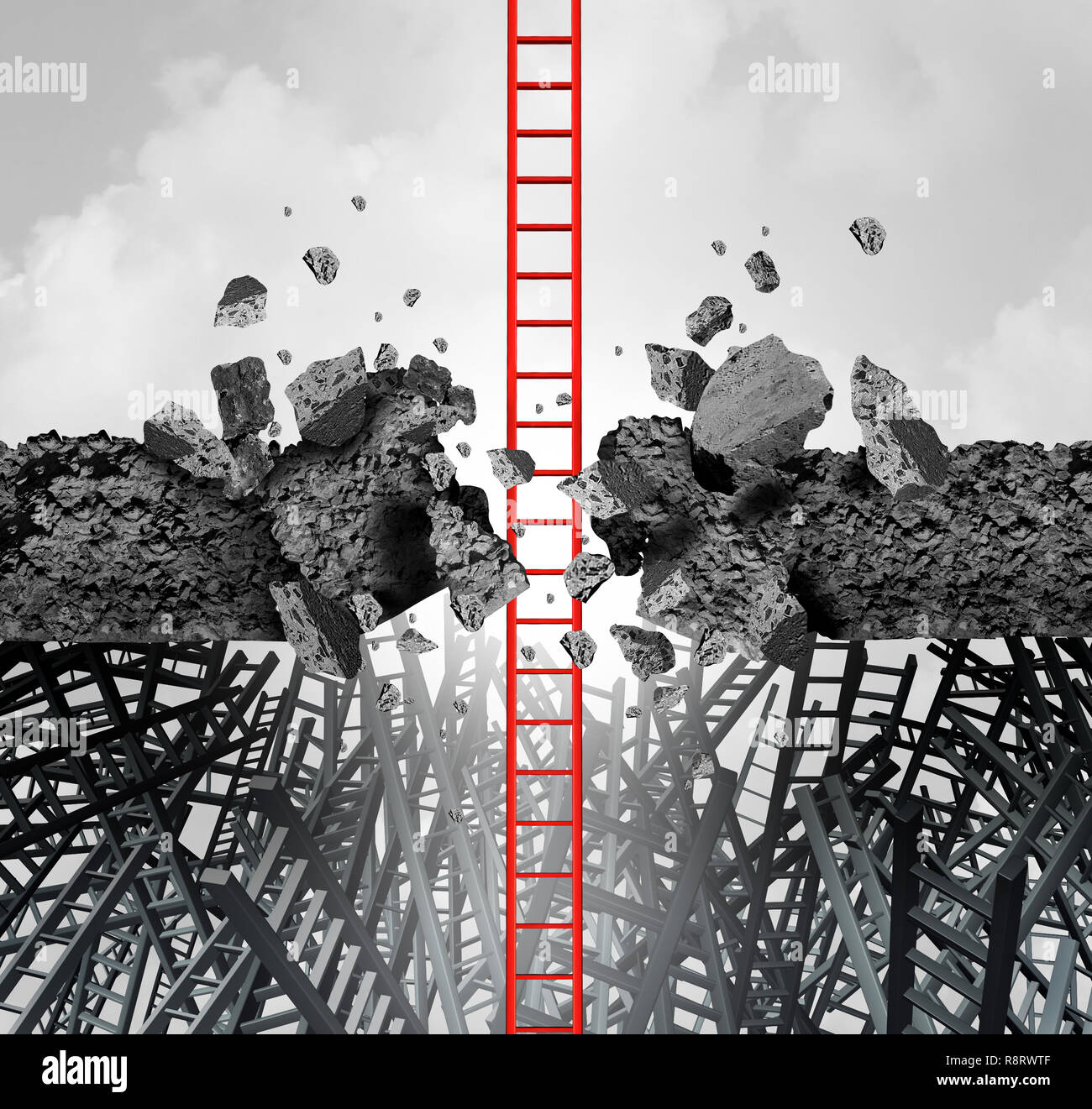 Business success breakthrough metaphor symbol of a career ladder