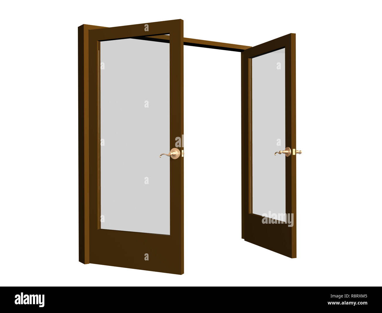 3d Open Doors Brown Color With Transparent Glasses Stock Photo