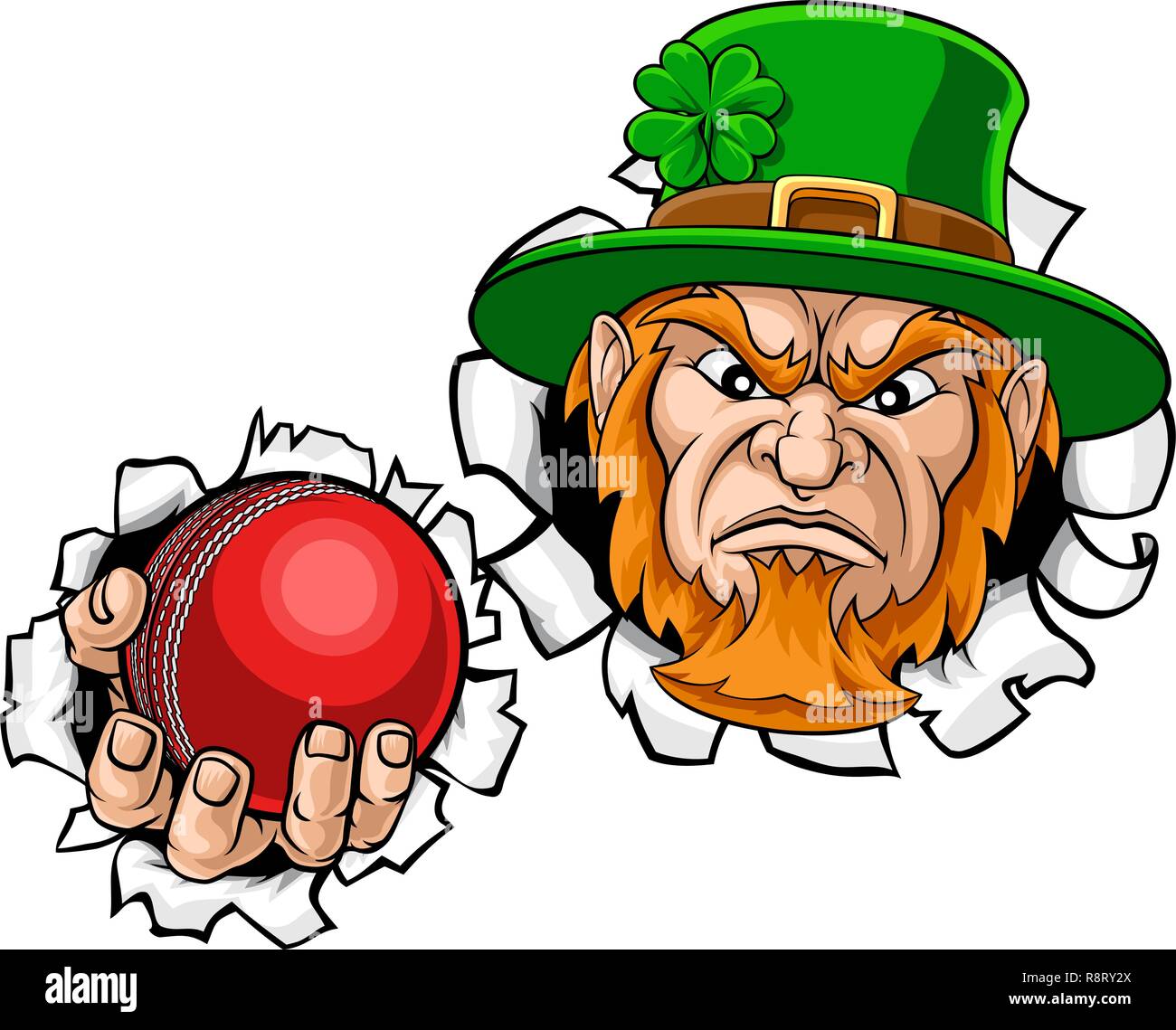 Leprechaun Cricket Mascot Ripping Background Stock Vector