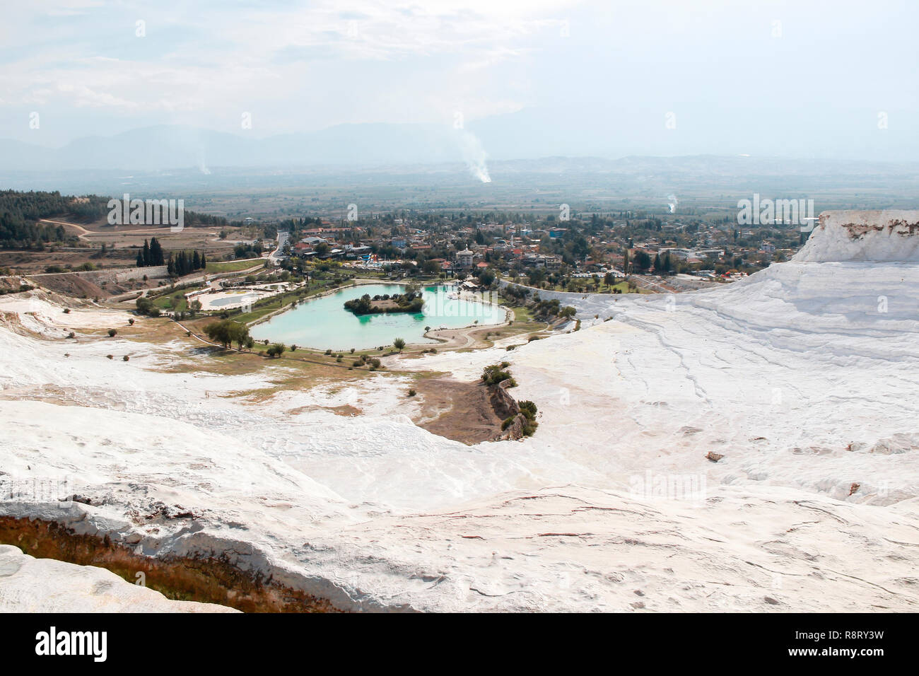 Denizli province, Turkey - october 08, 2014: Natural and cultural object Pamukkale. Place tourist excursions. City view. Stock Photo