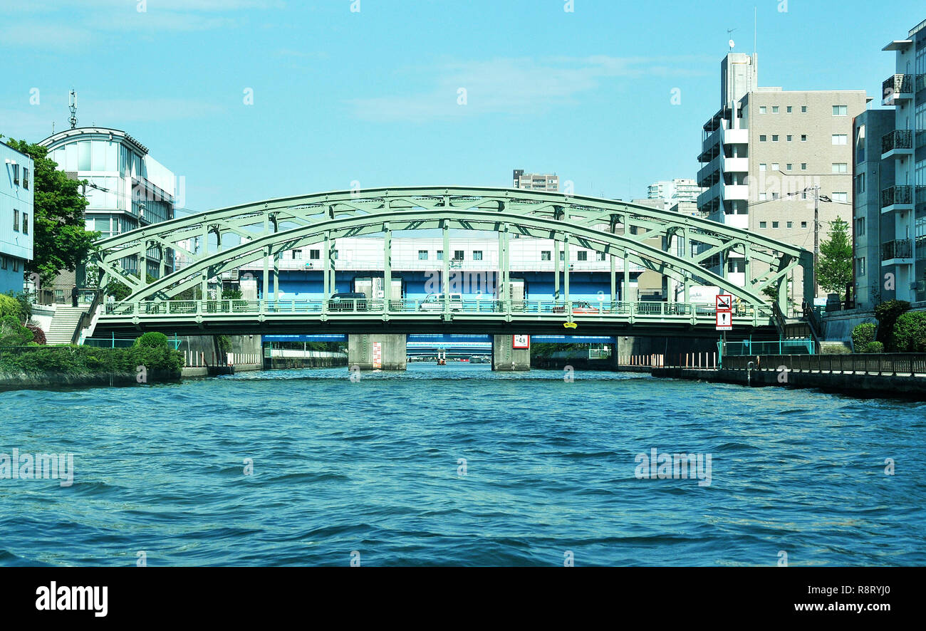 iron bridge on Sumida river, Tokyo, Japan Stock Photo