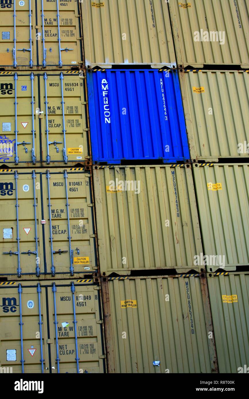 France, Rhône, Lyon, Container terminal of Port Edouard Herriot Stock Photo