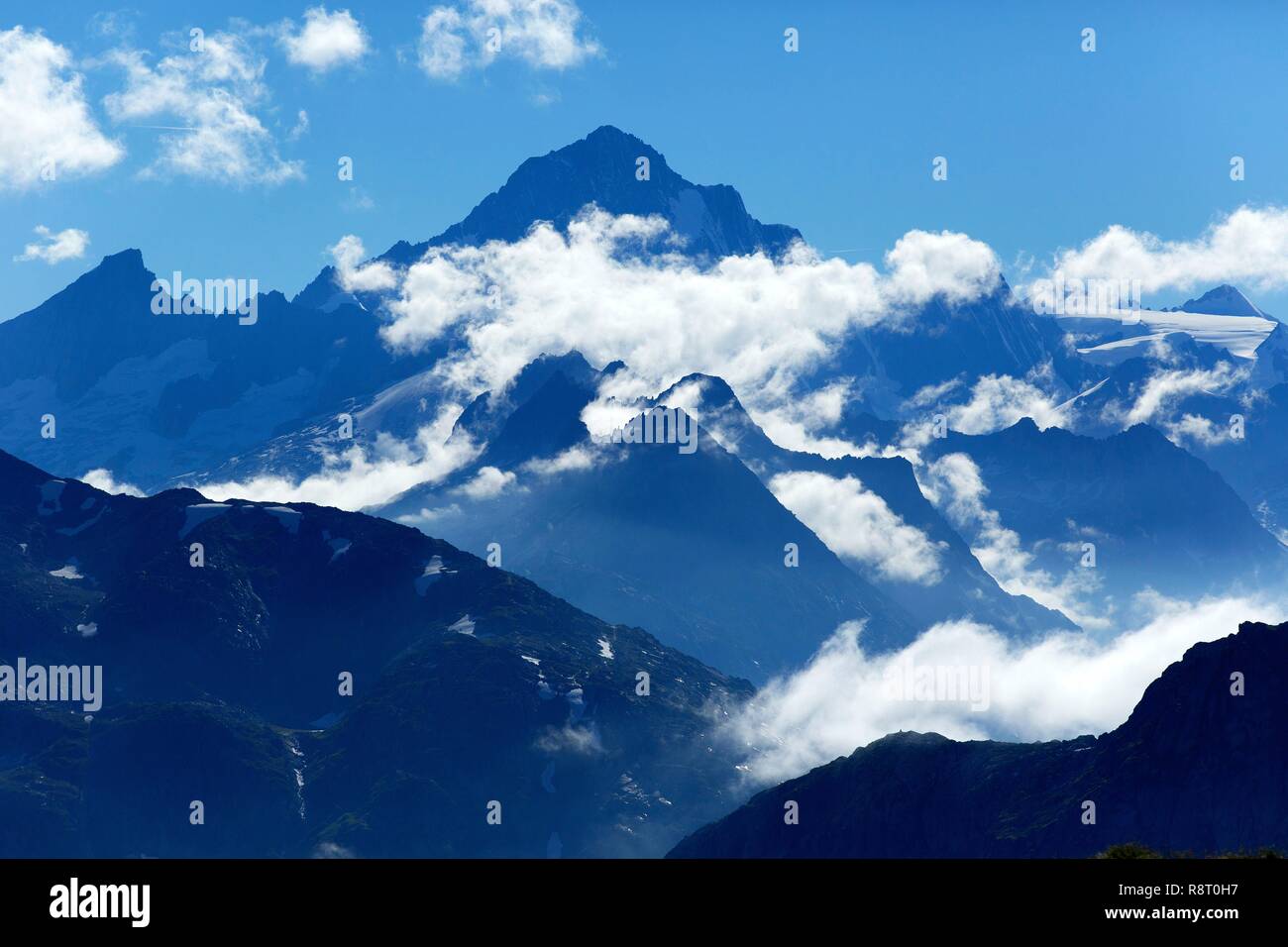 Switzerland, Canton of Valais, Uran Alps from the Rhone Glacier Stock Photo