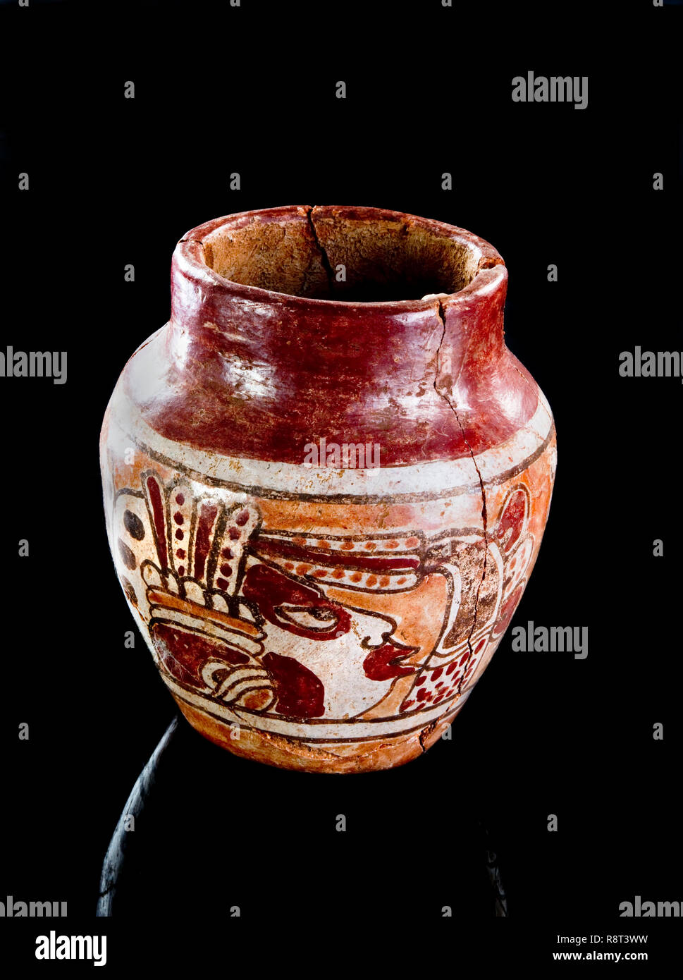 Pre Columbian Mayan Warrior vase made around 600-1000 AD. Stock Photo