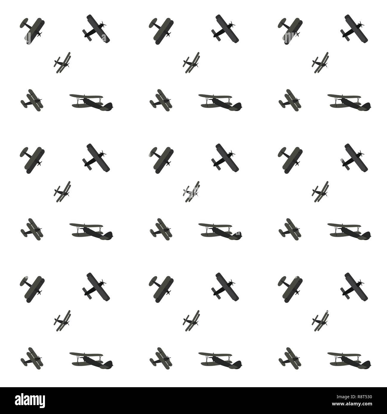 Set of cartoon silhouettes cute airplane. Seamless Pattern. Vector Illustration Stock Vector