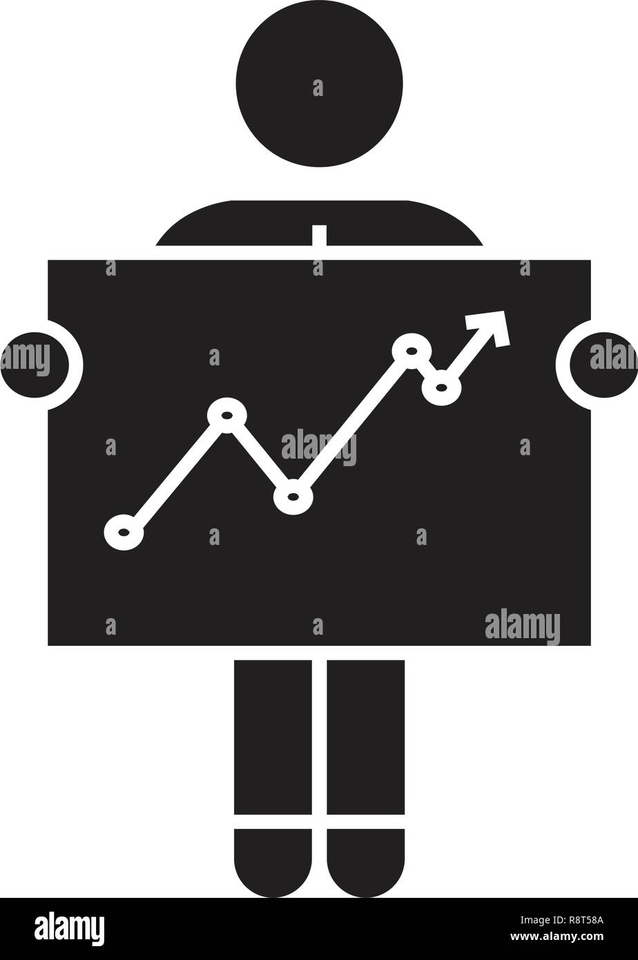 Businessman with growth graph black vector concept icon. Businessman ...