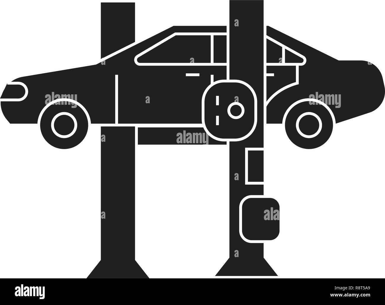Car lift black vector concept icon. Car lift flat illustration, sign