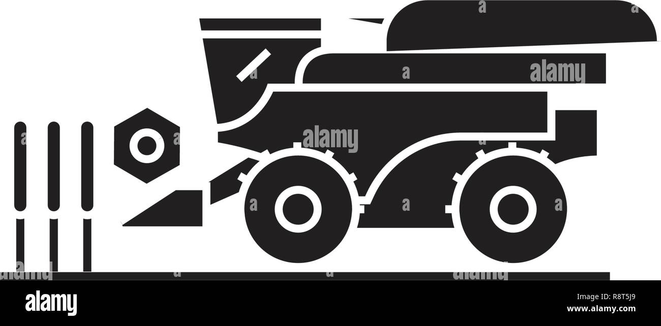 Combine harvester black vector concept icon. Combine harvester flat ...
