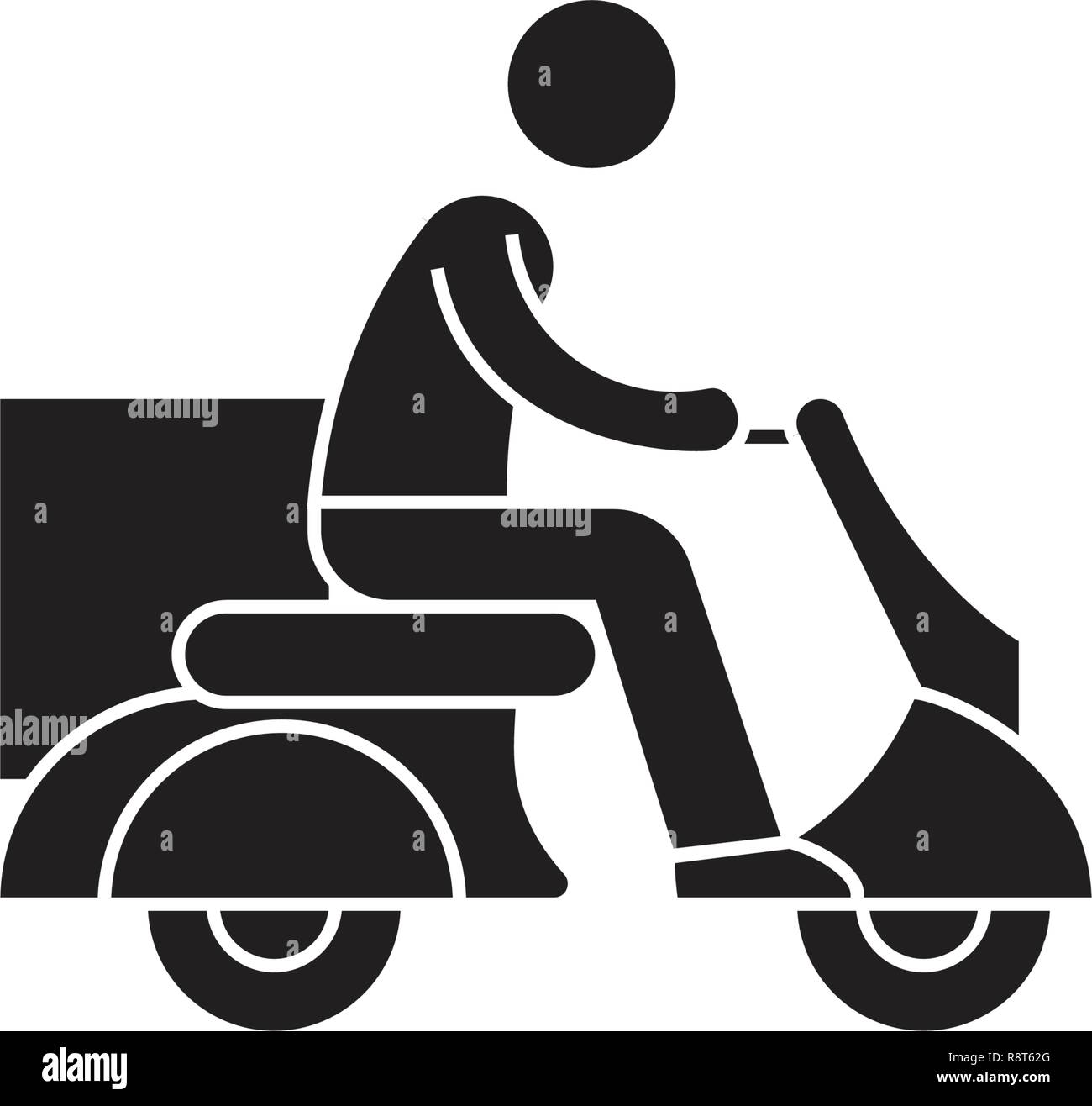 Delivery scooter black vector concept icon. Delivery scooter flat illustration, sign Stock