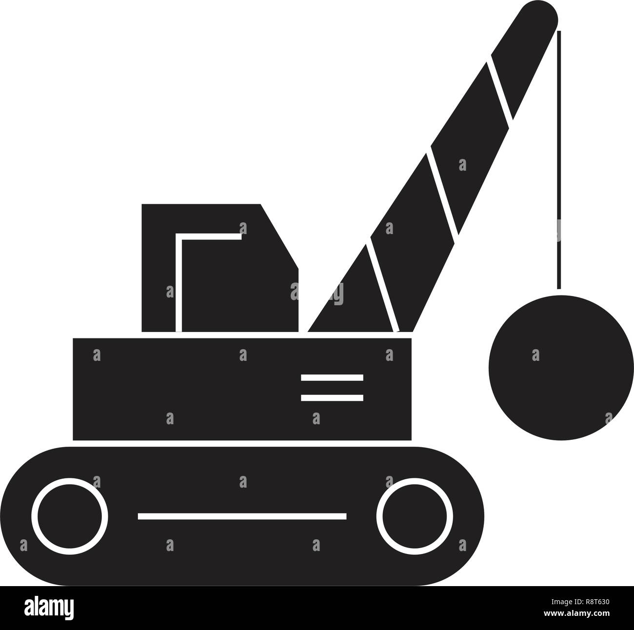 Demolition crane black vector concept icon. Demolition crane flat illustration, sign Stock Vector