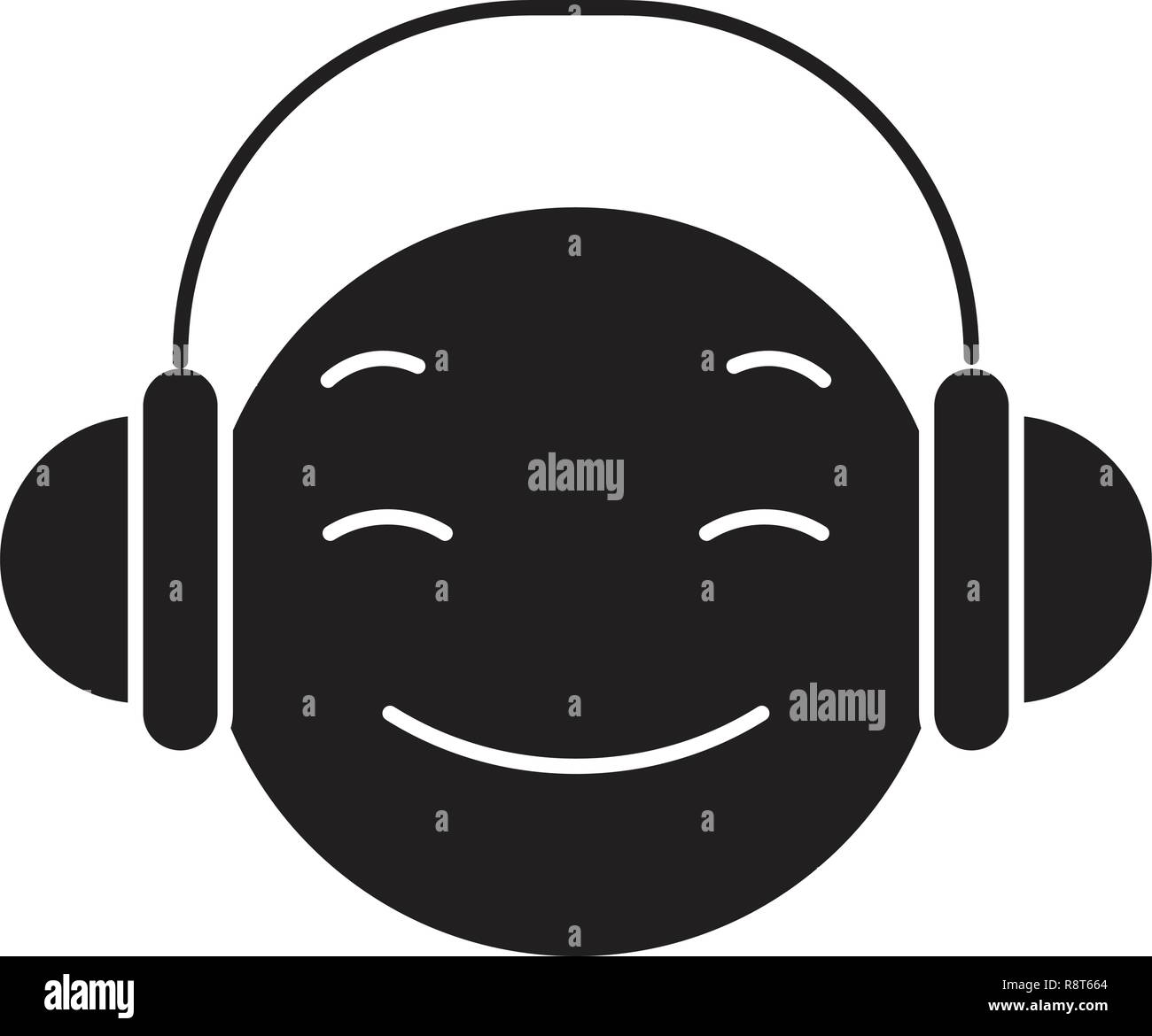 Dj emoji black vector concept icon. Dj emoji flat illustration, sign