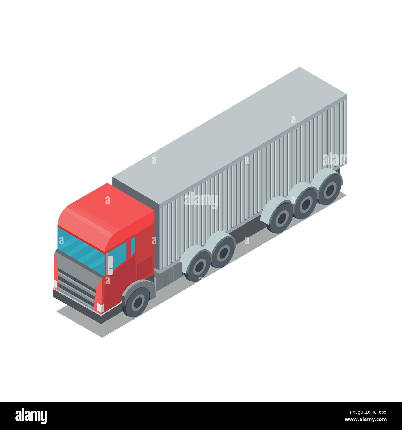 Truck in an isometric view. Container for transport. Delivery of cargo. Vector illustration Stock Vector
