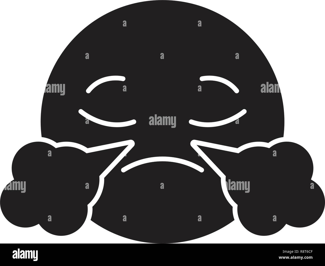 Emoji with steam emoji black vector concept icon. Emoji with steam emoji flat illustration, sign