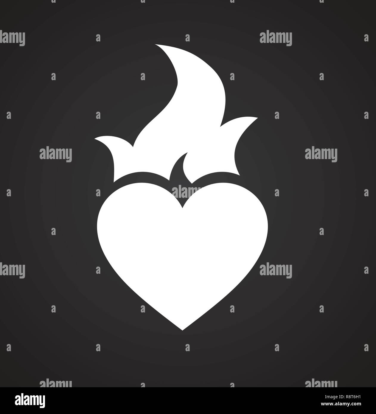 Burning Heart Icon On Black Background For Graphic And Web Design