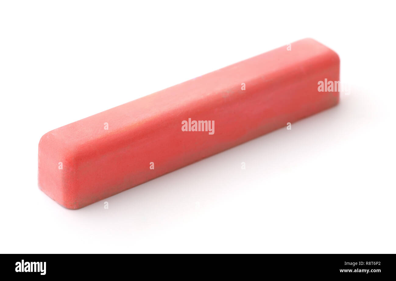 Piece of red chalk isolated on white Stock Photo