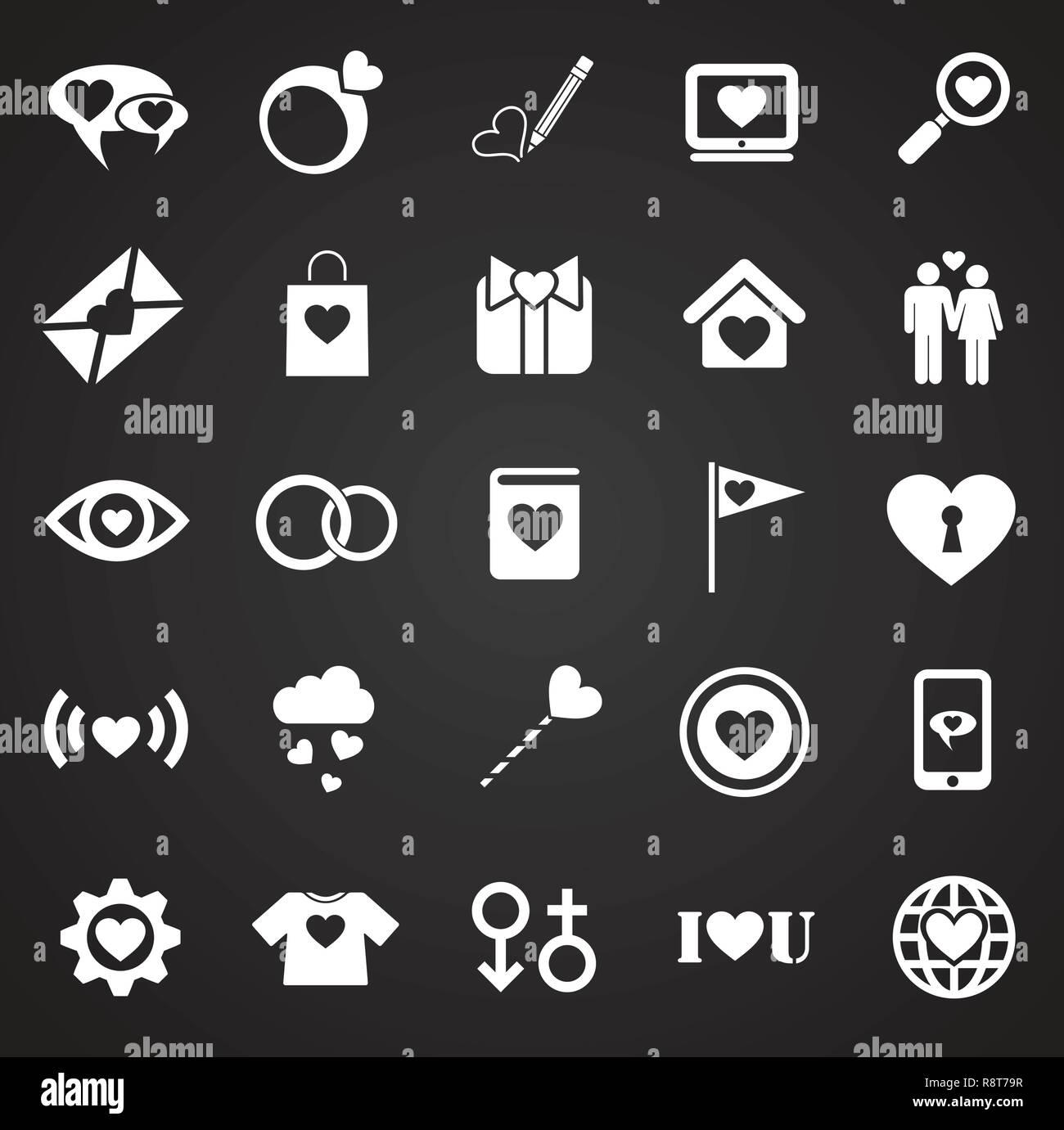 Valentines day icons set on black background for graphic and web design ...