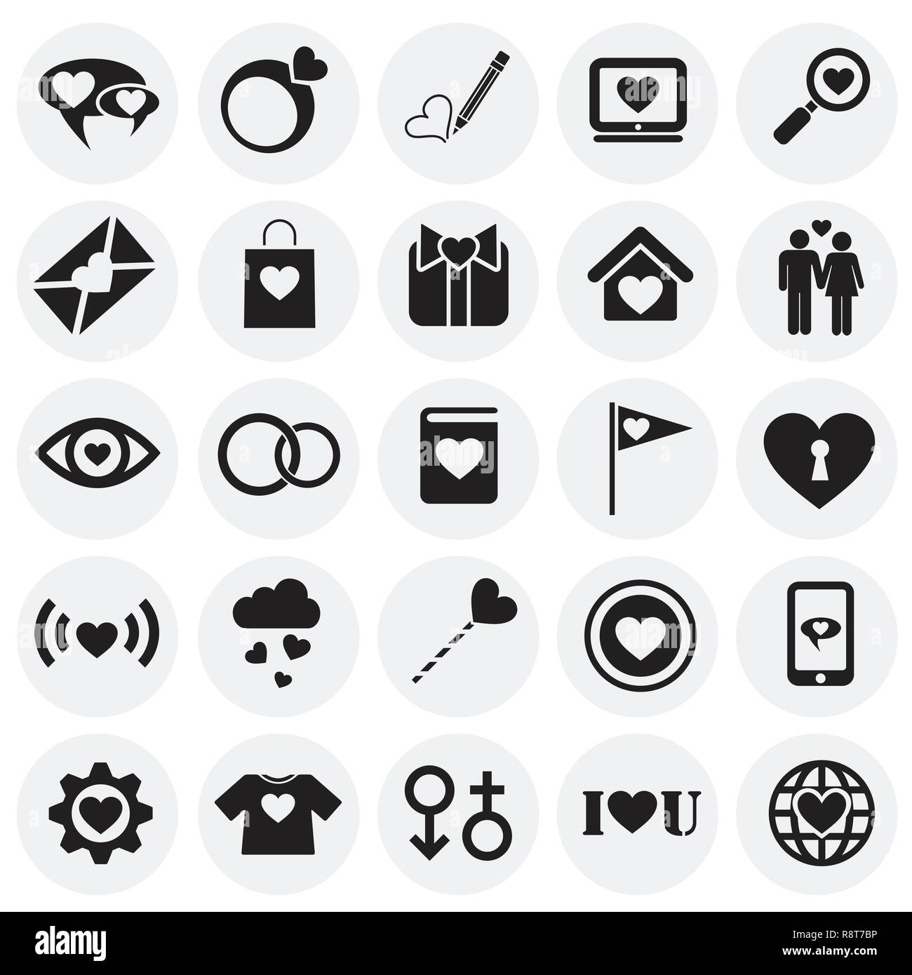 Valentines day icons set on circles background for graphic and web ...
