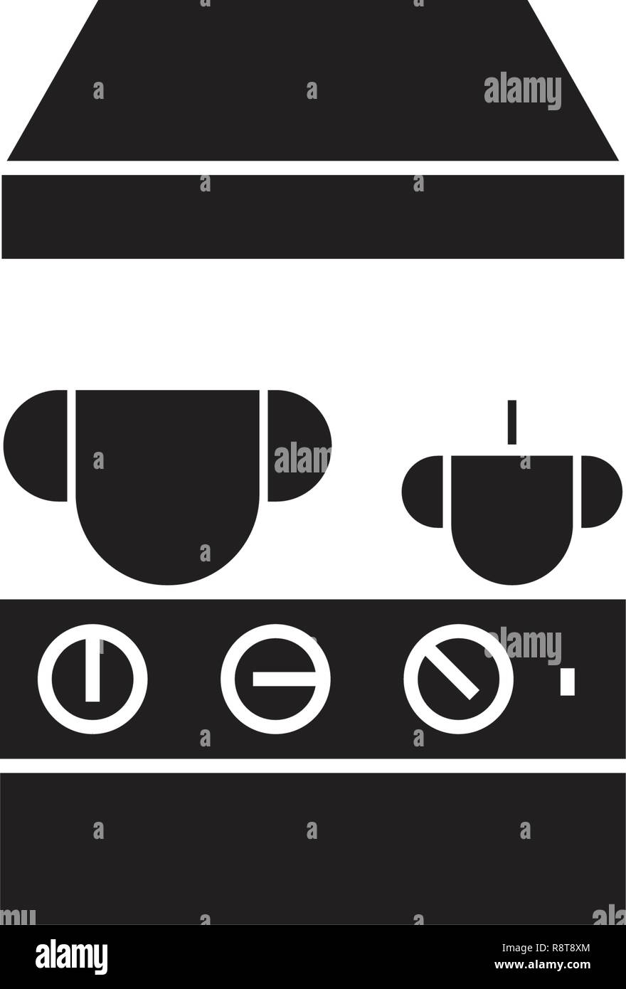 Kitchen stove black vector concept icon. Kitchen stove flat illustration, sign Stock Vector