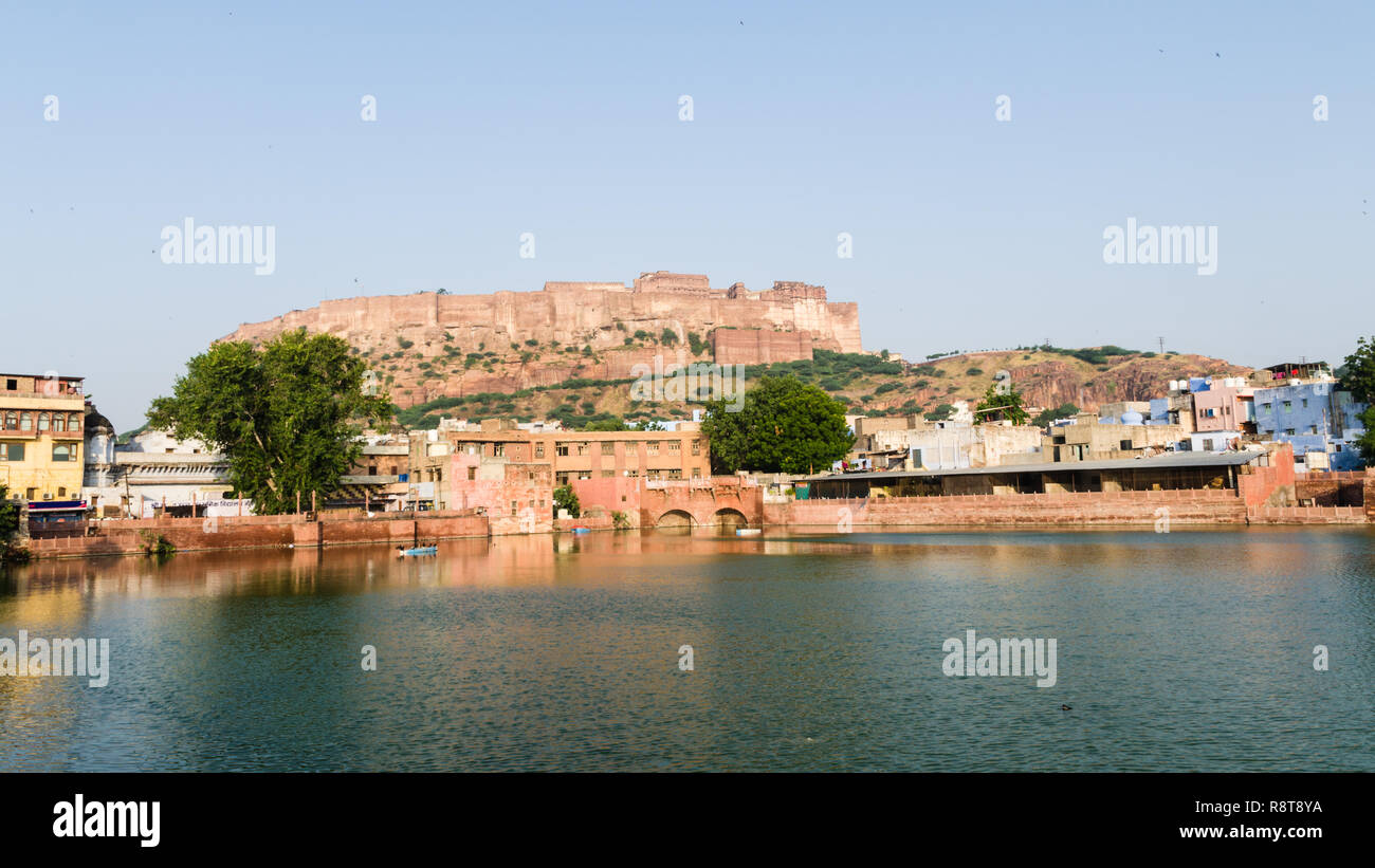 Mehrangarh Fort from Gulab Sagar, Jodhpur, Rajasthan, India Stock Photo