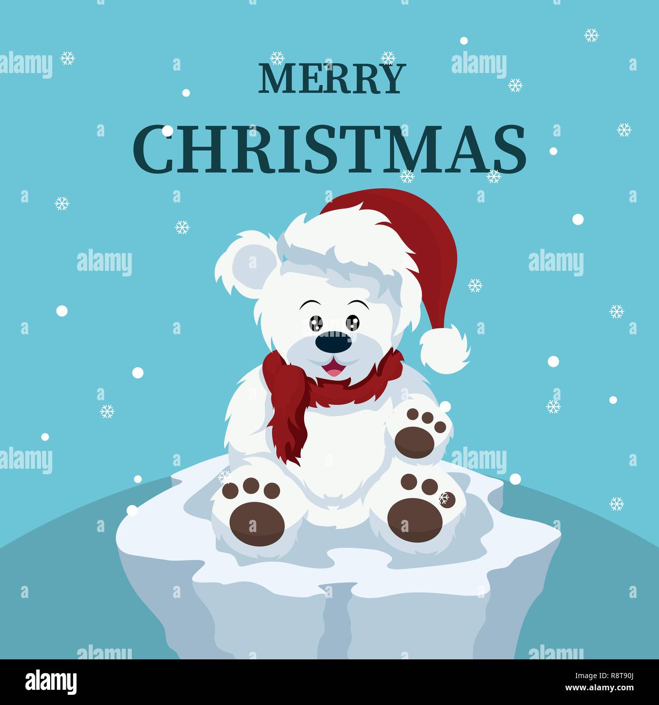 Christmas card of beautiful polar bear baby Stock Vector