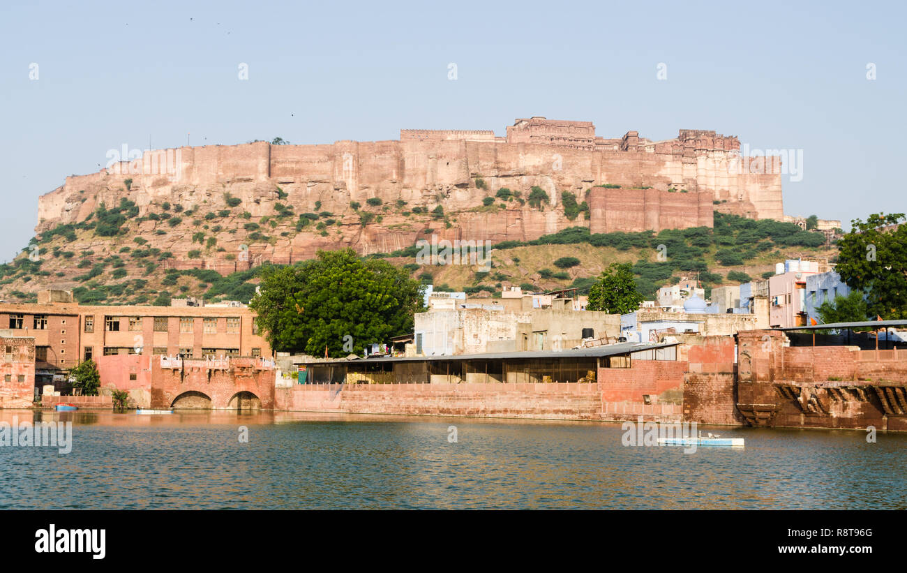 Mehrangarh Fort from Gulab Sagar, Jodhpur, Rajasthan, India Stock Photo