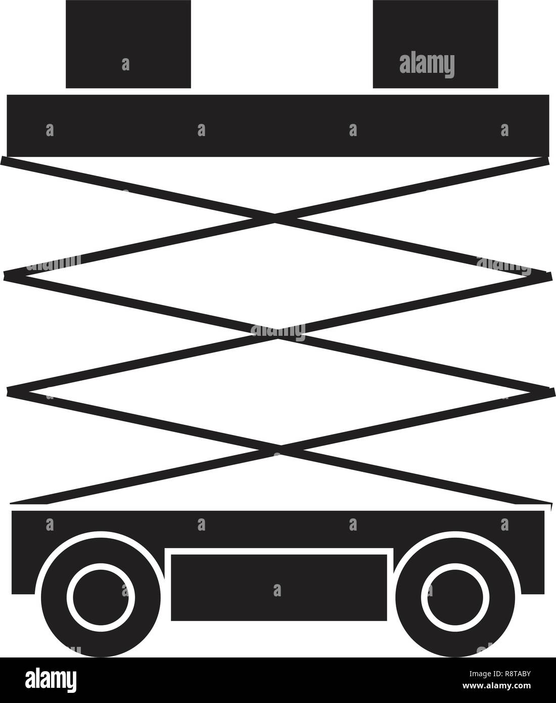 Scissors lift black vector concept icon. Scissors lift flat illustration, sign Stock Vector