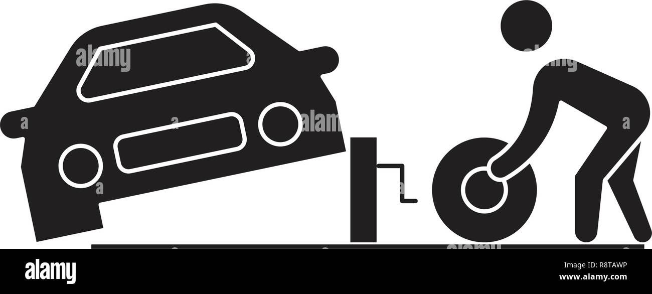 Tire replacement black vector concept icon. Tire replacement flat