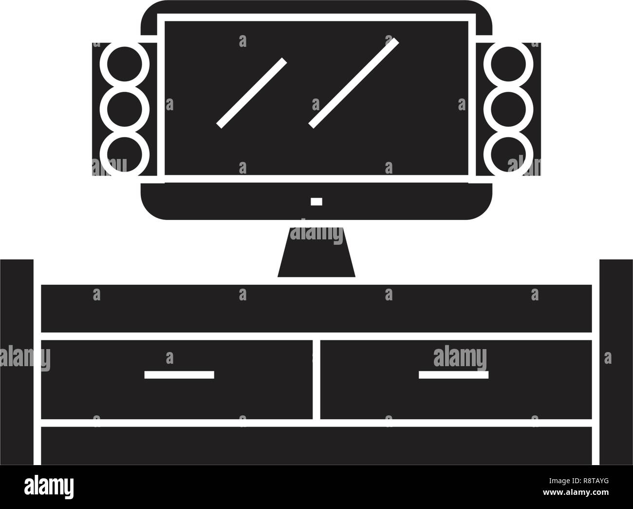 Tv cabinet black vector concept icon. Tv cabinet flat illustration ...