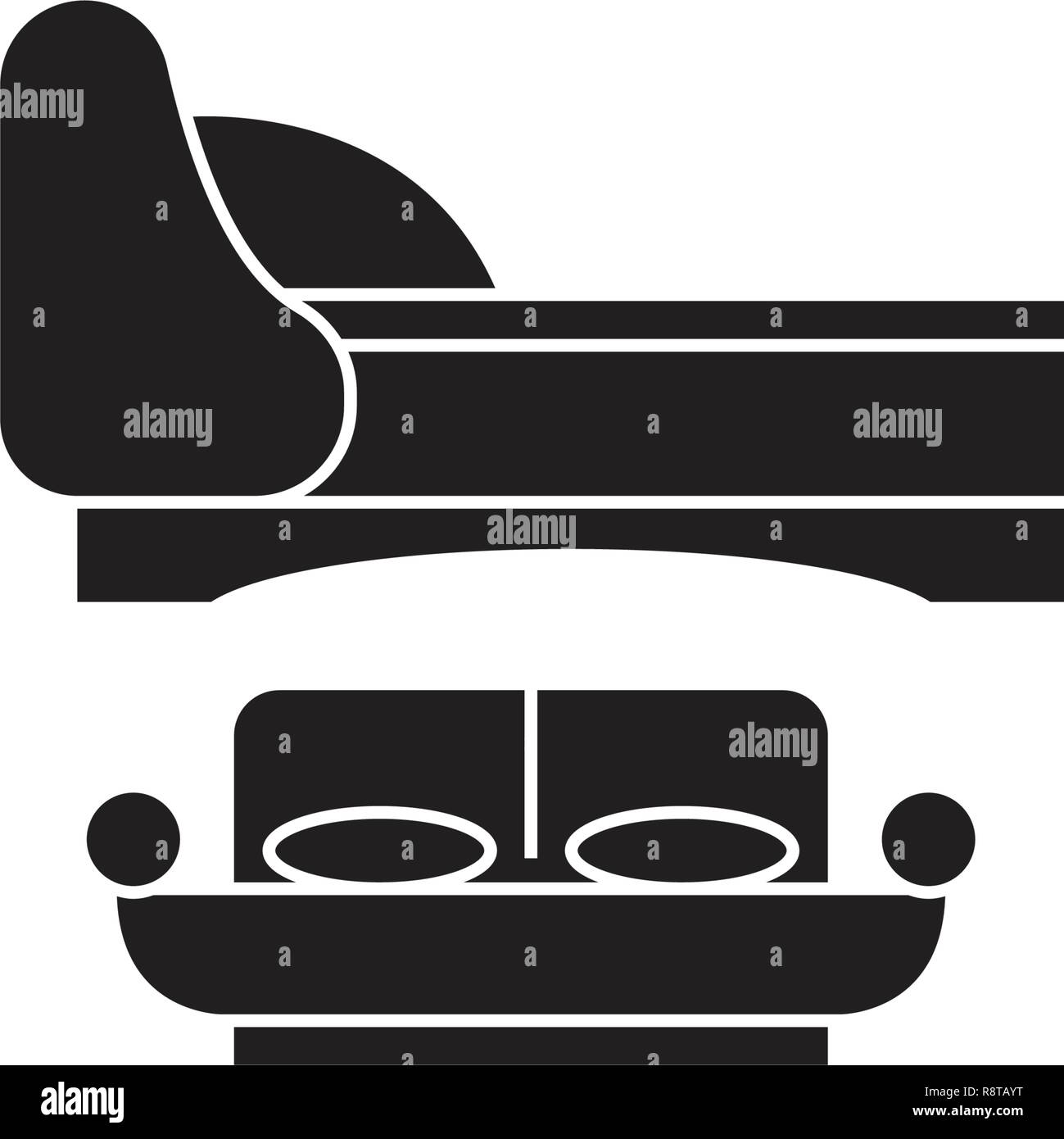 Two double beds black vector concept icon. Two double beds flat