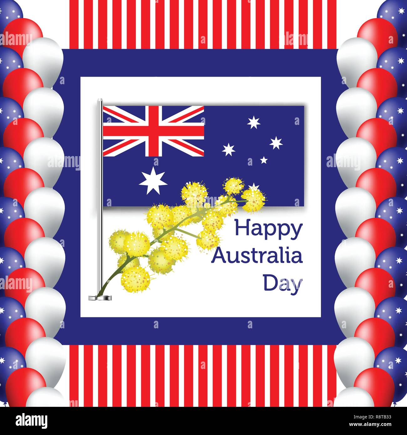 Happy Australia Day poster. festive wreath with flowers and acacia leaves Stock Vector