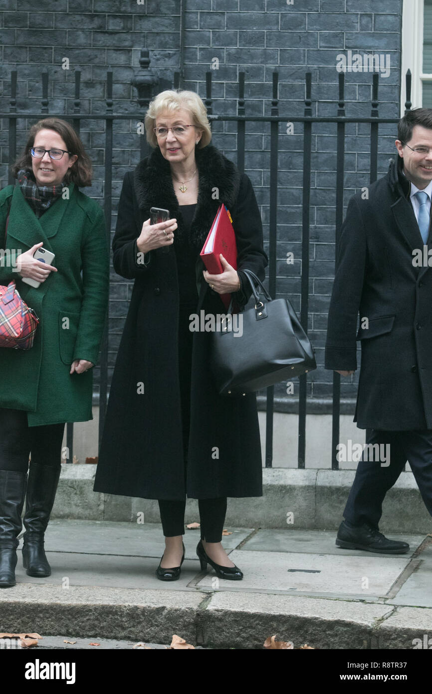 London UK. 18th December 2018. Andrea Leadsom , Leader of the House of Commons leaves Downing Street after the last cabinet meeting before Christmas and New Year Credit: amer ghazzal/Alamy Live News Stock Photo