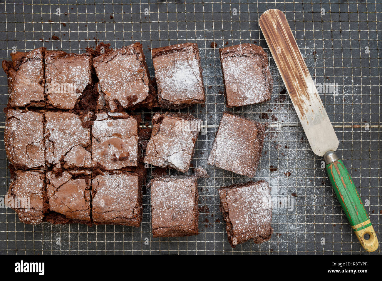 Homemade Chocolate Brownies on a cooling rack Stock Photo