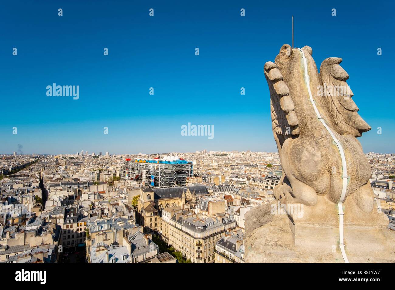 France, Paris, Chatelet district, general view from the observatory of the Saint Jacques tower, Beaubourg center Stock Photo