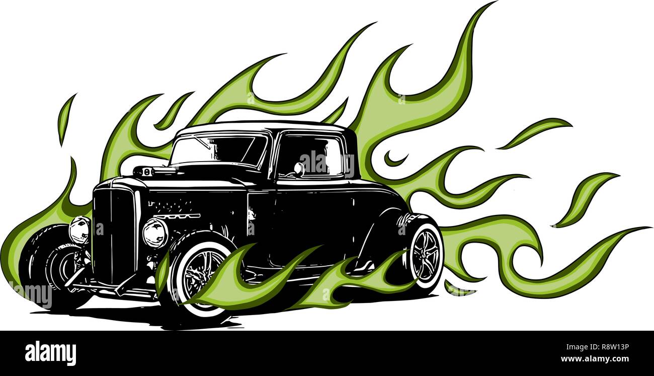 vintage car, hot rod garage, hotrods car,old school car, vector Stock Vector